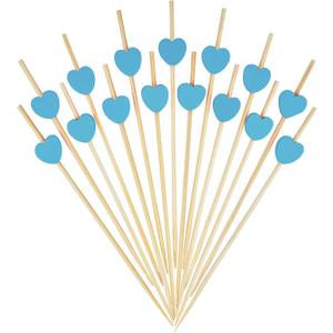 Minisland Sky Blue Love Heart Cocktail Picks, 4.7 Inch Long Bamboo Fancy Toothpicks for Appetizers, Decorative Baby Shower Wedding Valentines Party Food Drinks Fruit Skewer Sticks 100 Counts -MSL133