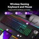 Redragon S107KS Wireless Gaming Keyboard and Mouse, RGB Backlit, 3 Mode (Wired/2.4G/BT), Up to 10,000 DPI Gaming Mouse with Software, Ultra Lightweight 65g, 25 Key Anti-Ghosting Keyboard for PC, Black-New