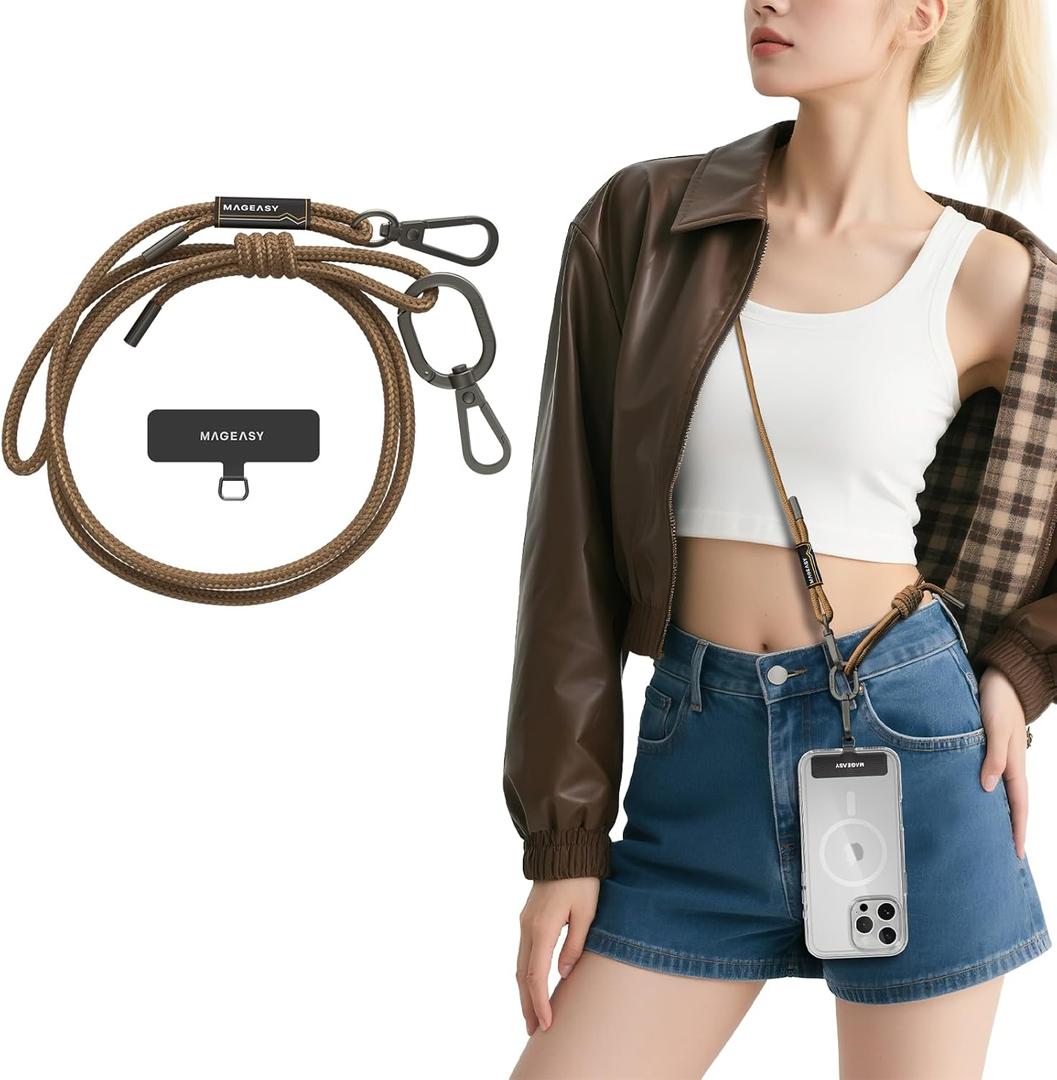 MAGEASY Universal Cell Phone Lanyard - Anti-Theft Rope Crossbody Phone Strap for iPhone 17 Pro Max & Most Smartphones, for Men & Women | 6mm Khaki