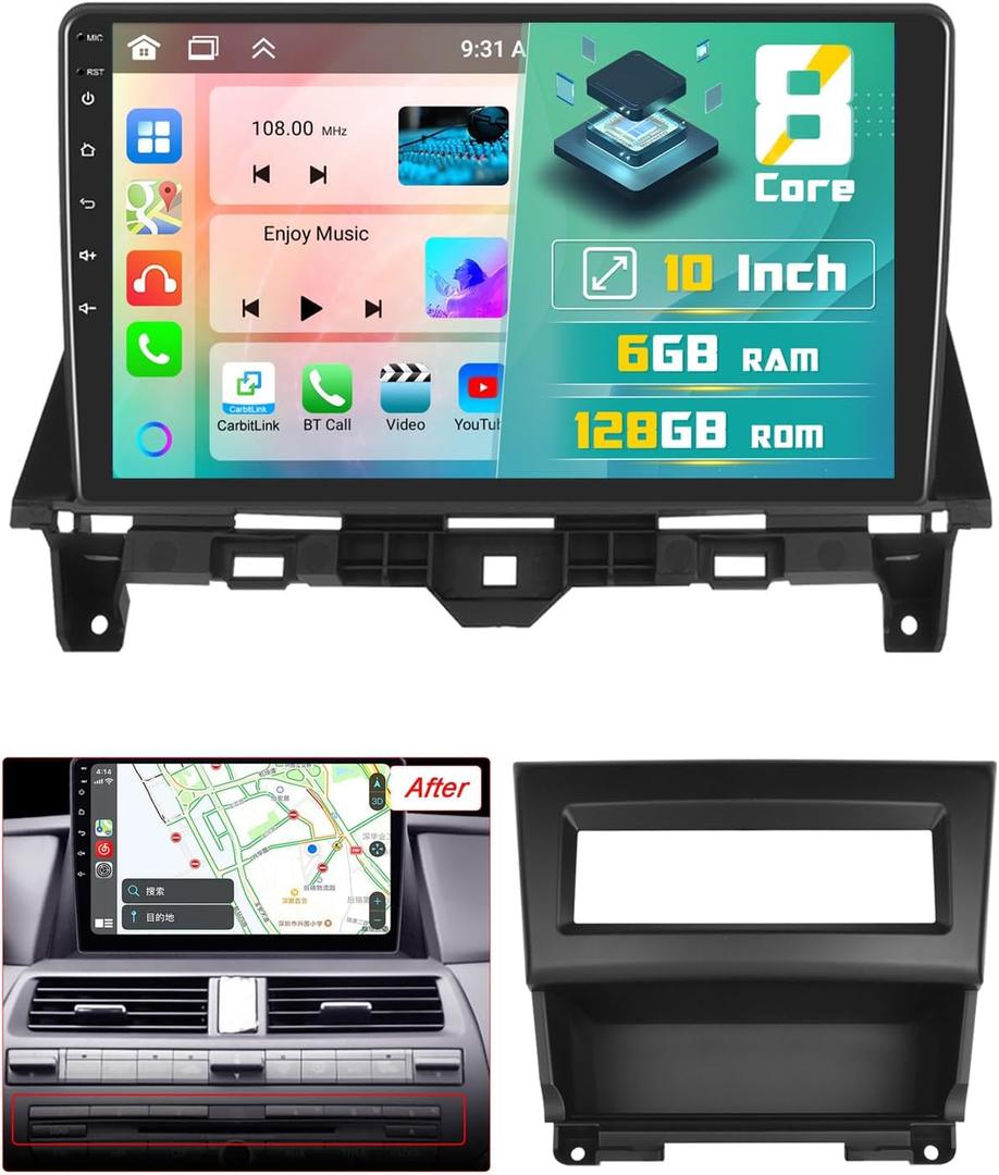 [8 Core 6G+128G] Android 15 Car Radio for Honda Accord 2008-2012 with Wireless Carplay Android Auto, 10" HD Touchscreen Car Stereo with GPS WiFi Bluetooth5.0 FM/RDS EQ/DSP 59UI SWC