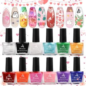 Biutee Nail Stamping Polish 12 Colors 6ML for Stamping Plates Air Dry With Gift Box