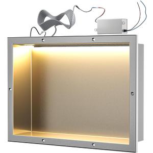 Tile Ready Shower Niche with LED Light, Aluminium Wall Niche Tile Needed, Tileable Prefabricated Niche for Bathroom Renovation (12''x18'') (brushed)