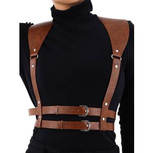 CLOACE Punk Leather Waist Chain Leather Adjustable Body Chain Belt Goth Rave Halloween Body Accessories Jewelry for Women (Brown)