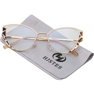 HJSTES Blue Light Blocking Glasses Women Trendy Cat Eye Metal Frame Computer Reading Eyewear (Leopard)
