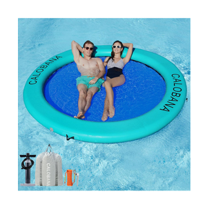 Round Floating Ring Inflatable Water Hammock Heavy Duty River Floats Lake Raft for Adults Tanning Pool Lounger Float Island Platform Pad Mat for Party Pump Not Included, Size: Water Hammock (8' Circle)