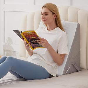 Wedge Pillow, Adjustable Back Pillow for Sleeping, 9&12 Bed Wedge Pillow Set for After Surgery, Triangle Memory Foam Pillow Wedges for Headboard, Acid Reflux, Snoring, GERD, White/Grey