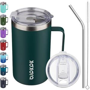 BJPKPK Insulated Coffee Mug with 2 Lids, 25oz Stainless Steel Insulated Tumbler with Handle, Double Wall Vacuum Coffee Cups, BPA Free Travel Mug for Coffee, Tea and Drinks, Army Green