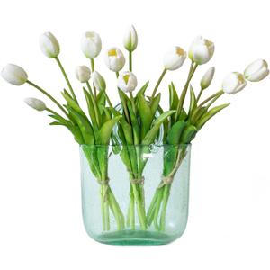 DUYONE 15pcs Artificial Tulips Flowers, Latex Bouquet, Fake Tulips for Office Wedding Party Home Kitchen Garden Decoration-B White