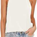THANTH Womens Halter Tops Sleeveless Summer Strap Tank Tops High Neck Casual Cami Tops Tee (Large, Ivory White)