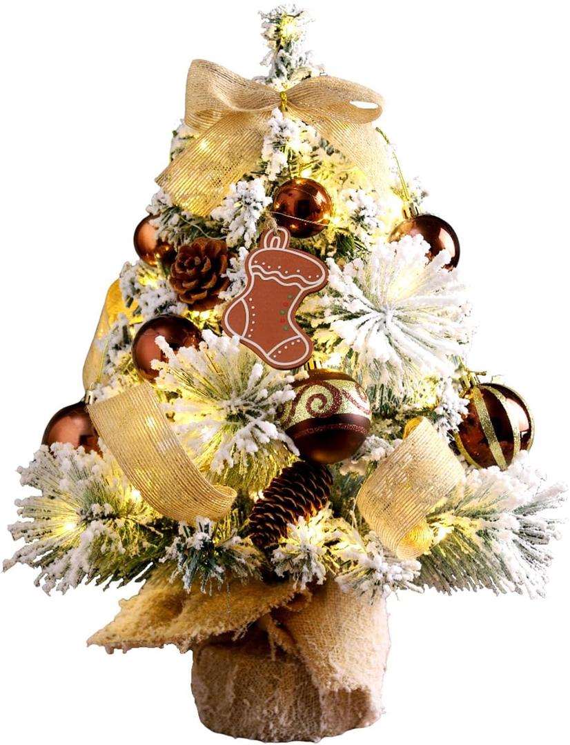 Tabletop Christmas Tree with Lights, 24inch/2ft Mini Christmas Tree, Tabletop Small Xmas Tree for Holiday Indoor DIY Christmas Decoration (Coffee White)