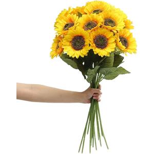 Laelfe Artificial Sunflower Flowers Long Stem Silk Fake Large Sunflowers Decoration for Outdoor Home Wedding Baby Shower Birthday Party Single Bulk Yellow Decor 6PCS (Dark Center) (6Pcs, 23.62'')