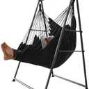 Hammock Chair Stand with X-Large Swing Chair with Footrest，Anti-Tip Thickened Weather-Resistant Iron Pipe Swing Frame, 450Lbs Stand Capacity Quick Assembly for Indoor Outdoor (Dark Grey)