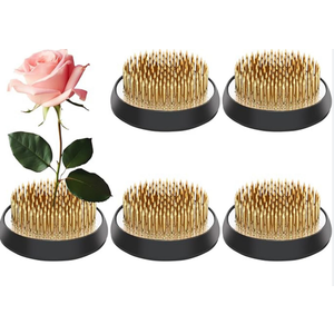 Sliner 5 Pcs 2 Inch Floral Frogs Round Brass Flower Holder Japanese Ikebana Vase Floral Frogs Arranger Fixed Tools Pin for Flower Arrangement Home DIY Craft(Gold)