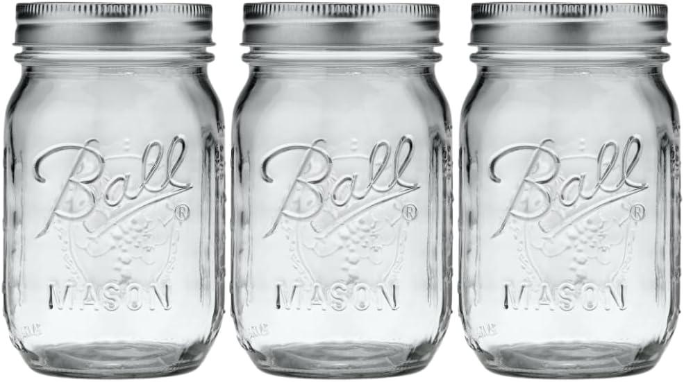 Ball Glass Mason Jar, Regular Mouth, Pint Size, 16 OZ (Pack of 3)