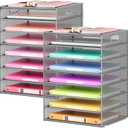Lavatino 2 Pack 8-Tier Office Desk File Organizer, Letter Tray Paper Organizer with Handle, Including 5 Adjustable Slide Trays for Organizing Desk Workspace Accessories and Supplies (Silver Mesh) (12.7" x 9.2" x 16.5")