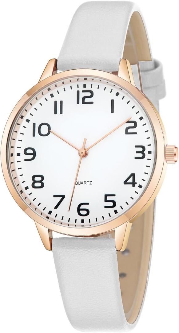 Women's Dainty Analog Leather Dress Watch for Small Wrists, Ladies Waterproof Watches for Women, Reloj para Mujer (White-23#)