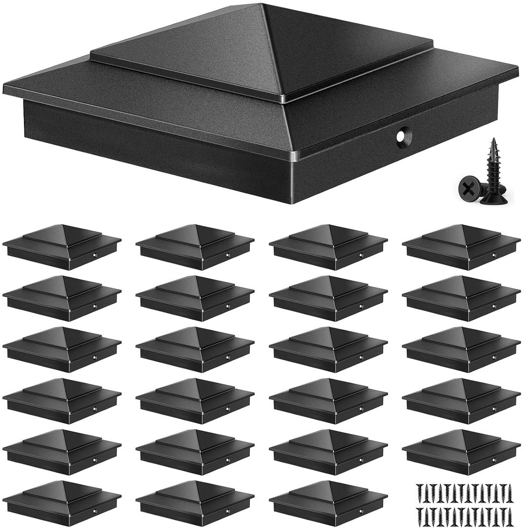 4x4 Aluminum Pyramid Post Caps for Actual 3.5" x 3.5" Wood Posts, Heavy-Duty Fence Post Caps Cover for Cedar Fence Deck Mailbox - Weatherproof, Rust-Resistant, Matte Black Finish-24 Pack