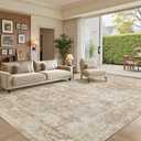 Madane 8x10 Area Rugs for Living Room, Machine Washable Vintage Neutral Rug with Non-Slip Backing, Soft Large Throw Rug, Thin Carpet for Bedroom Dining Room Farmhouse (8 x 10, Beige/Brown)