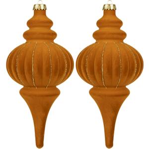 2 Pcs 10" Large Velvet Christmas Ball Ornaments - Luxury Baubles with Gold Glitter, Shatterproof Finial Drop Decorations for Tree - Christmas Tree Ornaments Velvet Balls- Orange Xmas Balls Decoration (Velvet Cocoa Brown)