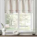 jinchan Valance Curtain Beige Hearthered Farmhouse Light Filtering Double Layer Window Treatment for Living Room Dining Bedroom Kitchen Rod Pocket 18 Inch