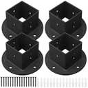 4 Pcs Deck Fence Rail Floor Mount Brackets, 2 x 2 in Square Post Flange Base Anchor, Heavy Duty Metal Black Post Brackets for Decking, Railing, Fencing