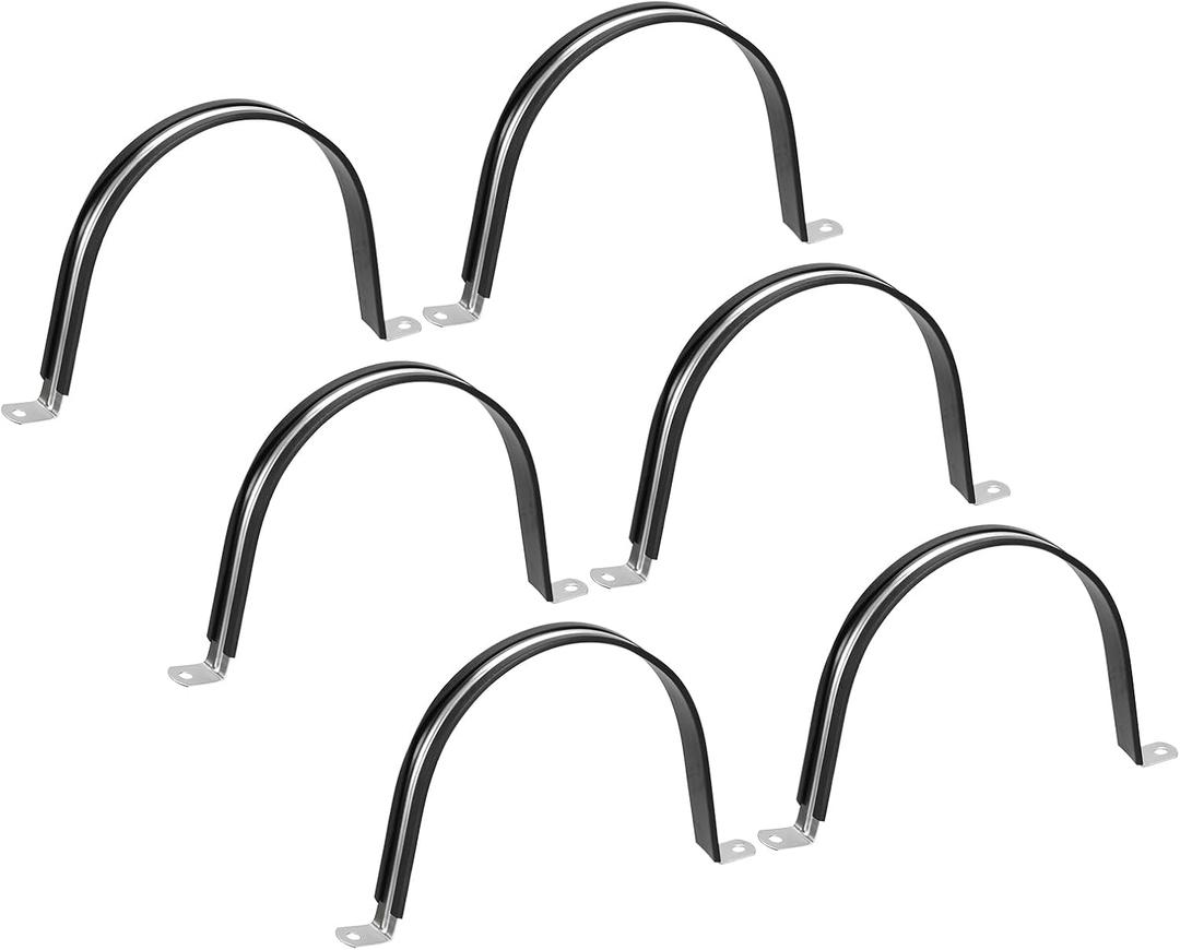 uxcell 6Pcs 150mm(6") Cable Clamp, Rubber Pipe Strap Rubber Cushioned 304 Stainless Steel Hose Clamp U Shape Metal Clamp Tube Holder for Tube Pipe Wire
