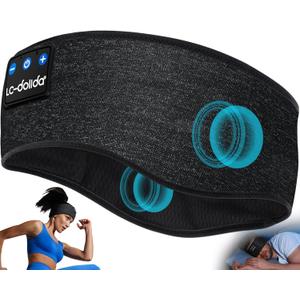 LC-dolida Headphones Headband Bluetooth Sleep Headphones for sleeping Music Band Cozy Sleep Mask Headphones with Thin HD Stereo Speakers Perfect for Side Sleepers,Sport,Travel Best Gifts for Men Women (Black.)