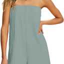 Yanekop Womens Summer Strapless Romper One Piece Short Jumpsuits Casual Sleeveless Beach Rompers with Pockets (S)