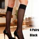 Yolev 4 Pairs Sheer Knee High Stockings for Womenblack Nylon Knee High Socks with Reinforced Toe (One Size)