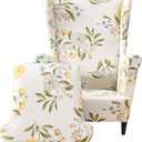 CRFATOP Wingback Chair Covers 2 Pieces Stretch Printed Wing Back Chair Cover Sofa Slipcover Washable Wingback Armchair Slipcovers Furniture Protector with Elastic Bottom for Wingback Chairs, B06