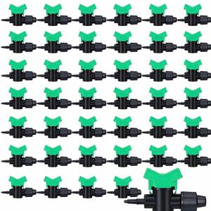Hiboom 50 Pcs Drip Tape Irrigation Fittings 5/8"(16 mm) x 1/4" Barb Tubing Takeoff Adapter Valve Extended Barb Design for Green T Handle Adjustable Shut Off Watering Plants in Gardens Lawn