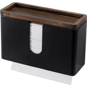 MyGift Decorative Wood Paper Towel Holder with Shelf - Wall Mounted Bathroom Napkin Dispenser