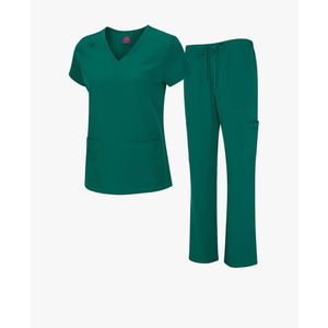 Natural Uniforms Women's Cool Stretch V-Neck Top and Cargo Pant Scrub Set with Regular and Petite Sizes