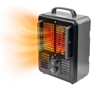 Comfort Zone Electric Portable Milkhouse Style Utility Space Heater with Adjustable Thermostat, Overheat Protection, and Safety Tip-Over Switch, Ideal for Garage or Greenhouse, 1,500W, CZ798BK (Black)
