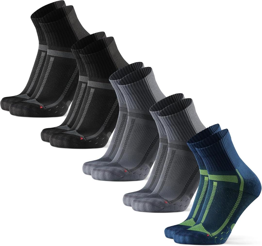 DANISH ENDURANCE Ultra-Comfort Quarter Running Socks, Performance Socks, Men & Women - Multicolor (2xblack/Grey, 2xgrey/Black, 1xblue/Yellow) 5-pack, XL)