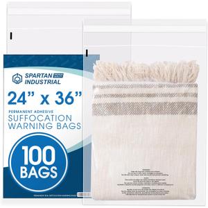 Spartan Industrial - 24 X 36 (100 Count) Self Seal Clear Poly Bags with Suffocation Warning for Packaging, T Shirts & Shipping - Permanent Adhesive