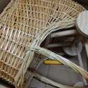 Wicker Baby Carriage for Baby Shower Vintage Wicker Stroller Woven Rattan Flower Basket Rustic Decorative Cart Storage with Handle for Floral Arrangement Wedding Photo Props(Wood Color,24 in)