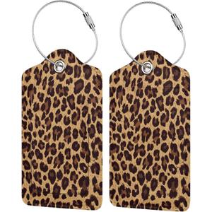 Leopard 2 Pcs Luggage Tags, Privacy Cover Id Label with Stainless Steel Loop and Address Card for Suitcases & Travel Bags