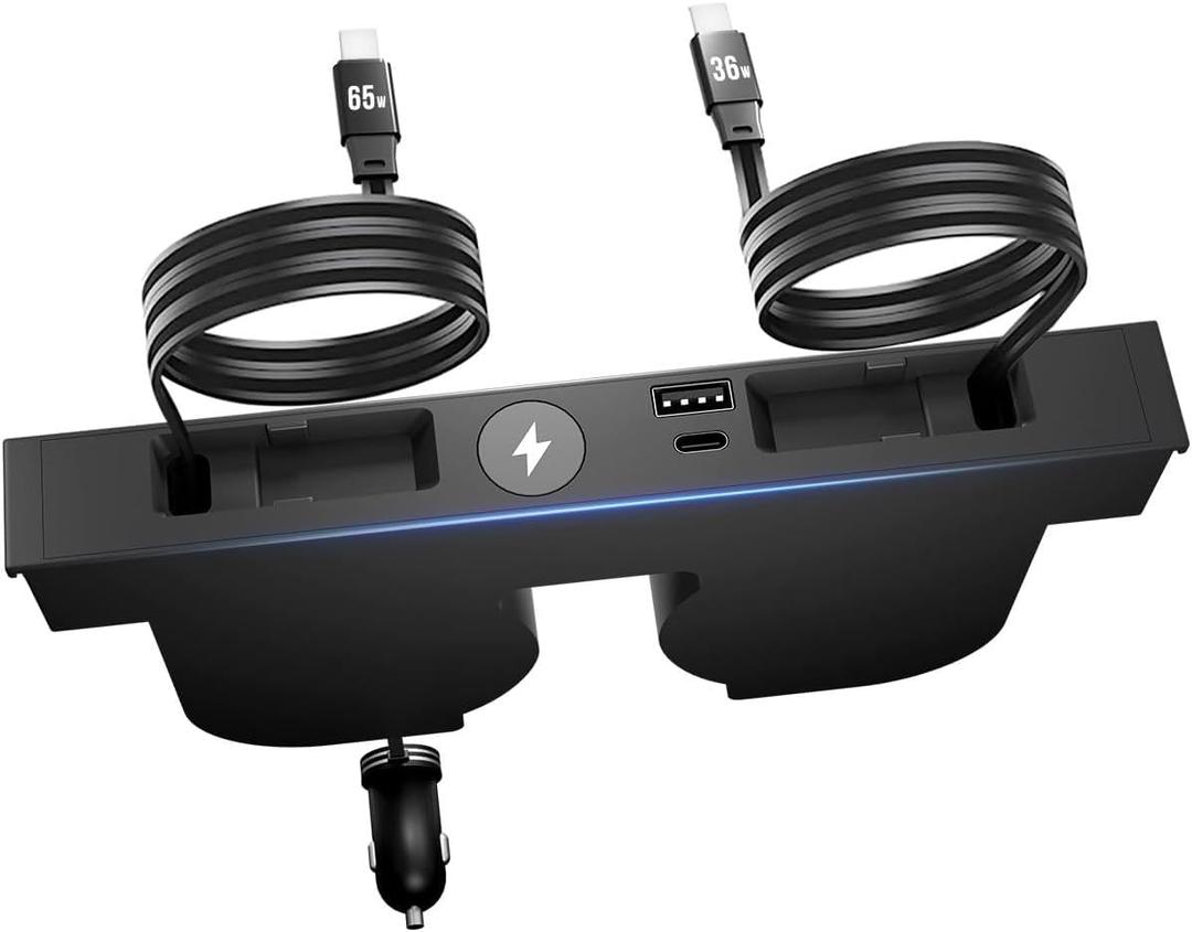USB Hub for Tesla Model Y Juniper Accessories 2026 & Model 3 Highland 2025 Accessories, Hidden Console Phone Charger Hub Compatible with Apple Watch, Center Interior (2-Type C+Watch Charging)