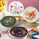 4 Pack Embroidery kit for Beginners Adults DIY Starter Kit, Cross Stitch Kits with Flower Stamped Patterns, Embroidery Hoop, Tools,Colorful Threads,Step by Step Instructions,Hand Craft Lover Gift