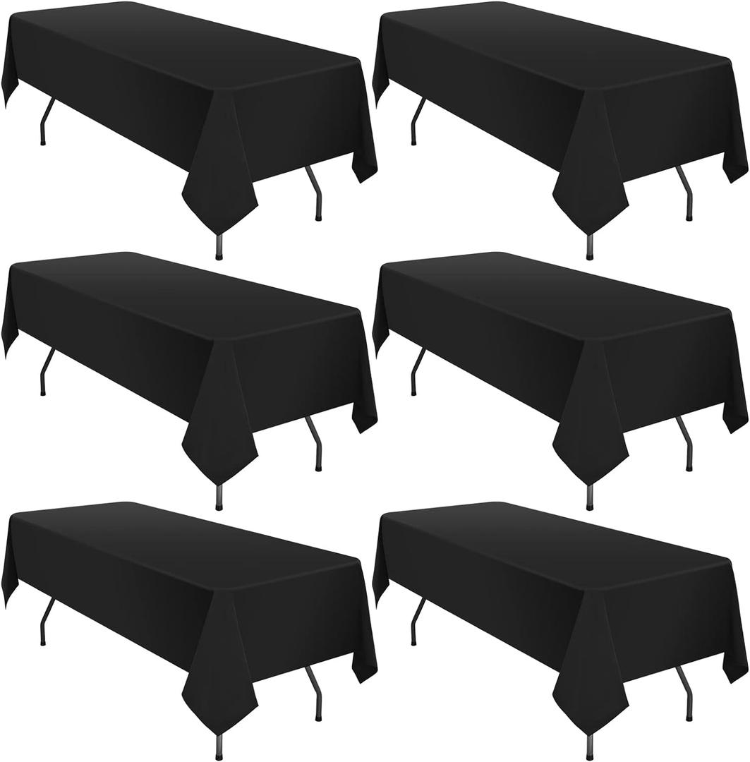 YMHPRIDE 6 Pack Polyester Tablecloth for 6 Foot Rectangle Tables,60 x102 inch Black Polyester Table Covers, Washable Black Table Cloth for Wedding,Party,Banquet,Restaurant,Buffet