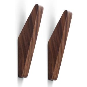 2Pack Wood Hooks Wall Mounted, Minimalist Easy Install Natural Real Walnut Cute Mid Century Modern Simple Rustic Home Foyer Entryway Decor, for Hanging Hat Cap Backpack Bag Coat Towel Clothes
