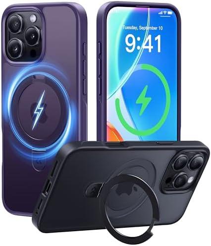CASEKOO Ultra-Magnetic Stand for iPhone 16 Pro Case [Military Drop Protection] [Compatible with MagSafe] Shockproof Translucent Matte Slim Ring Holder Case for iPhone 16 Pro 6.3", Purple
