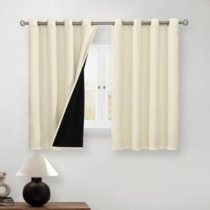 BGment Short 100% Blackout Curtains for Bedroom, Thermal Insulated Energy Efficiency Noise Reducing Grommet Curtains 45 Inch Length with Liner for Small Window 2 Panels Each 52 Inch Wide, Cream