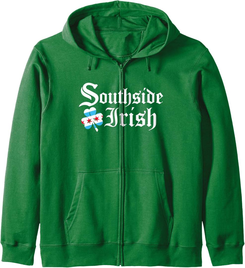 South Side Irish Chicago Green St Patricks Day Zip Hoodie, Large