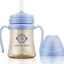 GROSMIMI Spill Proof no Spill Magic Sippy Cup with Straw with Handle for Baby and Toddlers, Customizable, PPSU, BPA Free 6 oz (Sky blue)