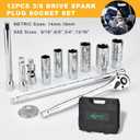 AEROFORCE 12PCS 3/8" Drive Spark Plug Socket Set with Ratchet Handle, Universal Joint, Extension Bar & Spark Plug Gapper, Fits 9/16", 5/8", 3/4", 13/16", 14mm, 18mm, CR-V Steel with Rubber Holder Ring