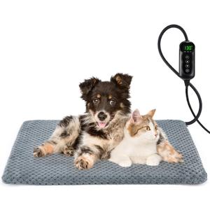 INVENHO Heated Dog Bed, Waterproof Adjustable Temperature Dog Cat Heating Pad with Timer, Indoor Pet Heating Pad for Cats Dogs Electric Pads for Dogs Cats, Pet Heated Pad (M: 28" x 20") (Grey)