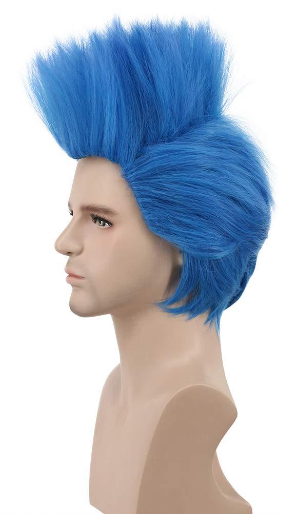 karlery Men Short Straight Blue Wig Helloween Costume Wig Anime Cosplay Party Wig(Adult)