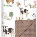 BOPRIO Baby Blankets for Boys Girls, Soft Lightweight Nursery Minky Blankets with Double Layer Dotted Backing for Infant Toddler Nursery Crib with Cute Farm Animals Design 30 x 40 Inch